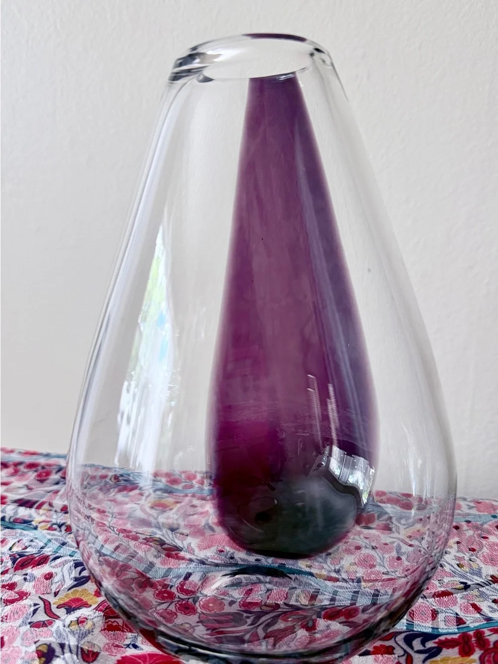 Amethyst Purple Art Glass Vase Clear Teardrop Double Wall